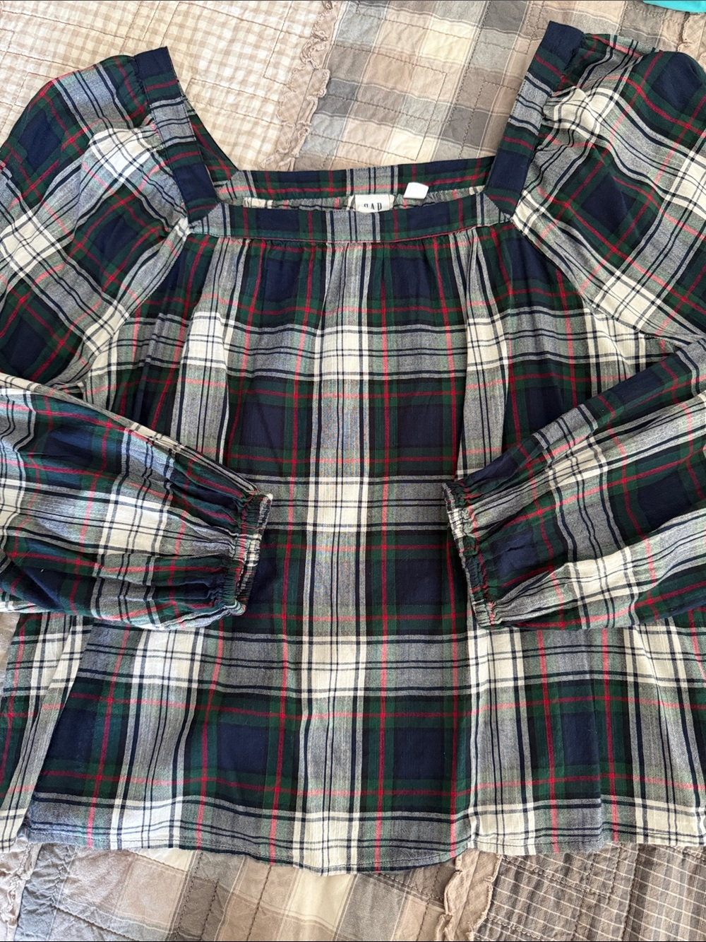 GAP Plaid Square-Neck Dress - Navy, Green & White